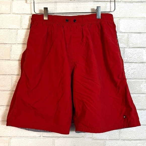 Tommy Hilfiger Men's 8" Inseam Solid Red Swim Trunks - Picture 1 of 7